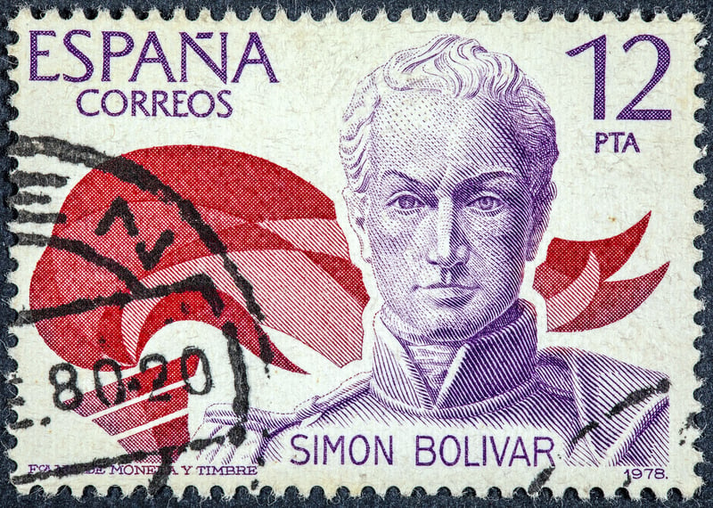 SPAIN - CIRCA 1978: A stamp printed in Spain, shows a portrait of Simon Bolivar