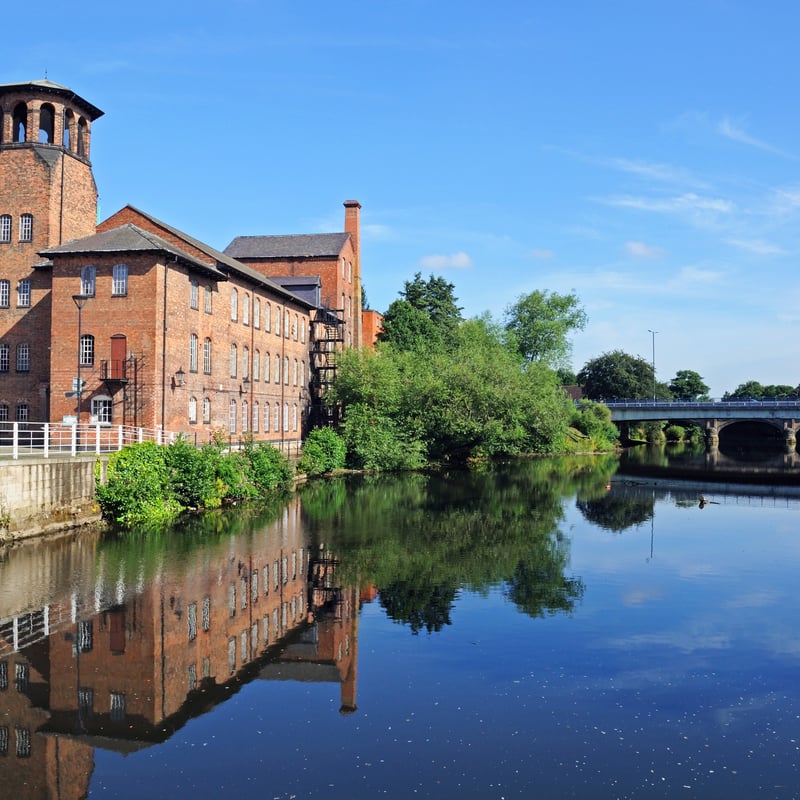 The Silk Mill alongside the River Derwent, Derby, Derbyshire, England, UK, Western Europe.