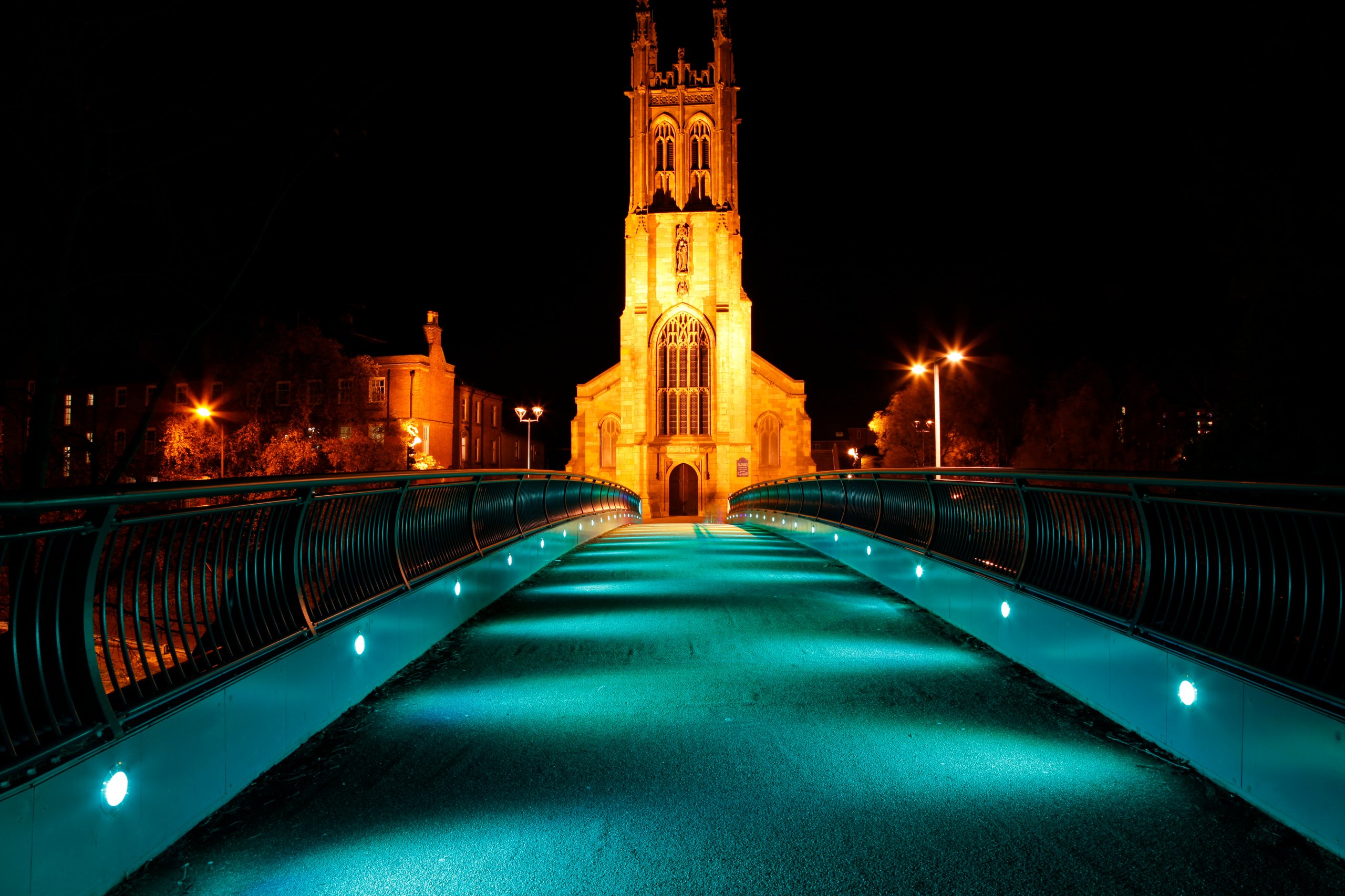 Bridge in Derby city centre at night