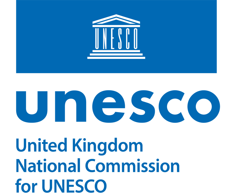 Blue and white logo of the United Kingdom National Commission for UNESCO