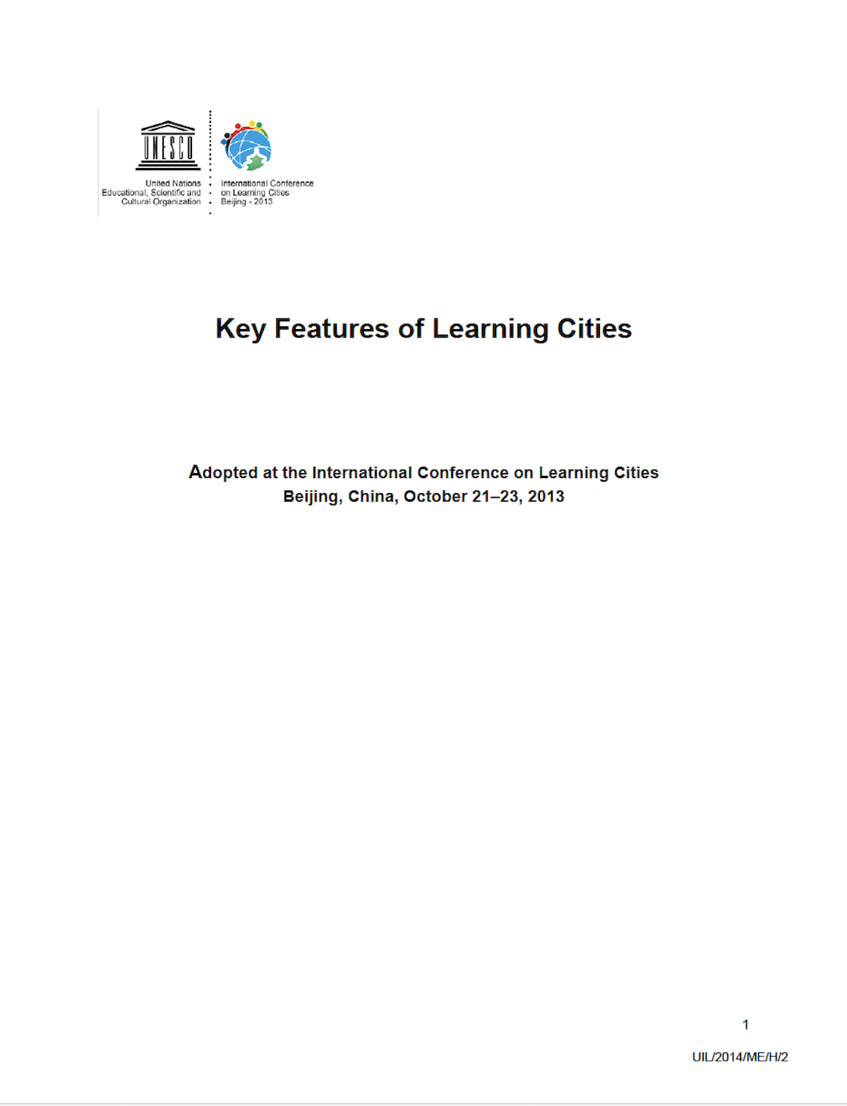Key Features of Learning Cities UNESCO in the UK