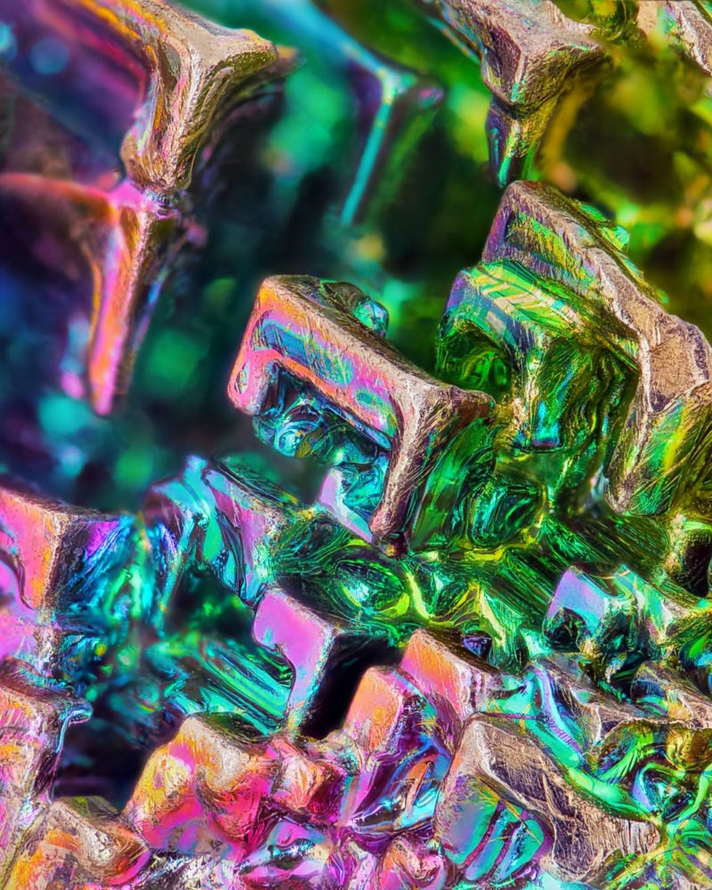 Amazing colorful rainbow Bismuth Gemstone macro closeup texture