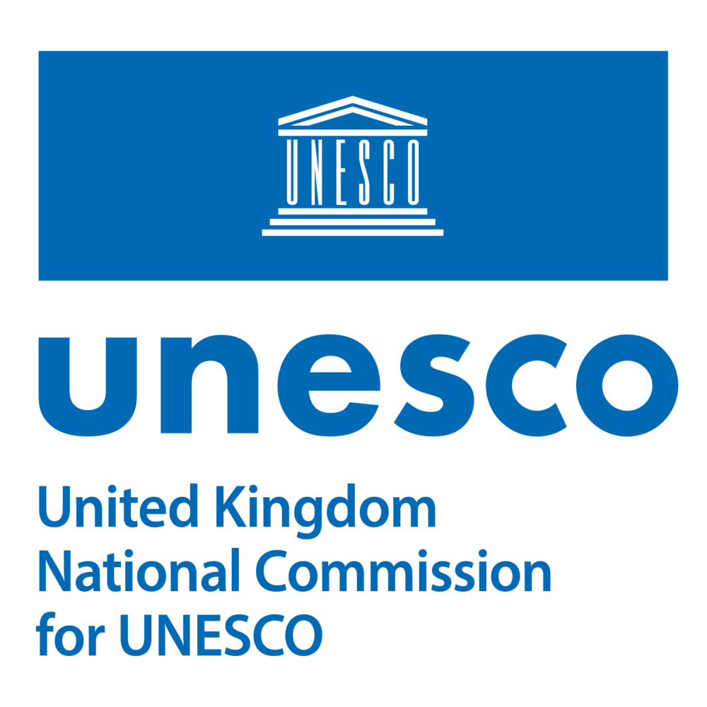Blue and white logo of the United Kingdom National Commission for UNESCO